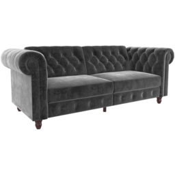 Dorel Felix Chesterfield 3 Seater Grey Velvet Sofa Bed - thumbnail 2