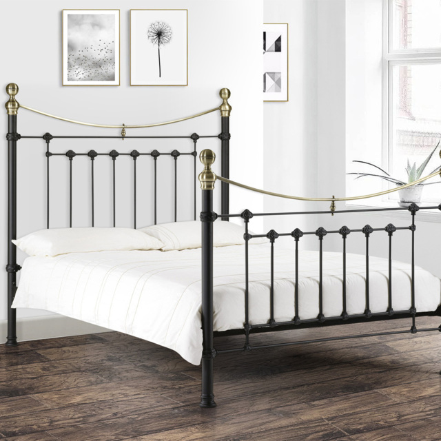 Julian Bowen Victoria Double Black Satin and Brass Bed - image 1