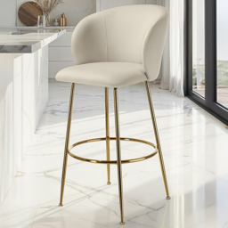 tectake Luana Set of 4 Cream and Gold Velvet Look Padded Bar Stools - thumbnail 1