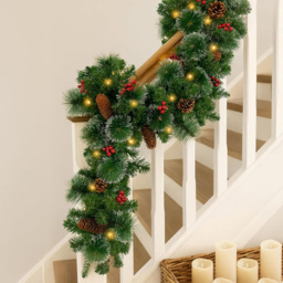 Marco Paul Snow Tipped Berry and Acorn LED Artificial Christmas Garland 270cm - thumbnail 2