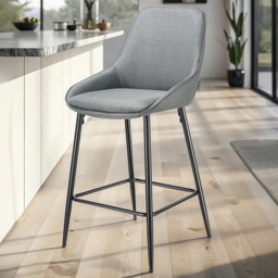tectake Sierra Set of 6 Grey and Black Woven Fabric Padded Bar Stools