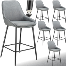tectake Sierra Set of 6 Grey and Black Woven Fabric Padded Bar Stools - thumbnail 2