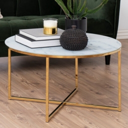 Florence Alisma White Marble Effect and Gold Round Coffee Table