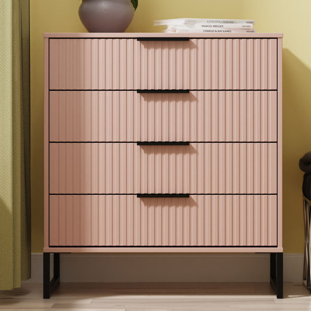 Crowndale Fluted 4 Drawer Kobe Pink Chest of Drawers Ready Assembled - image 1