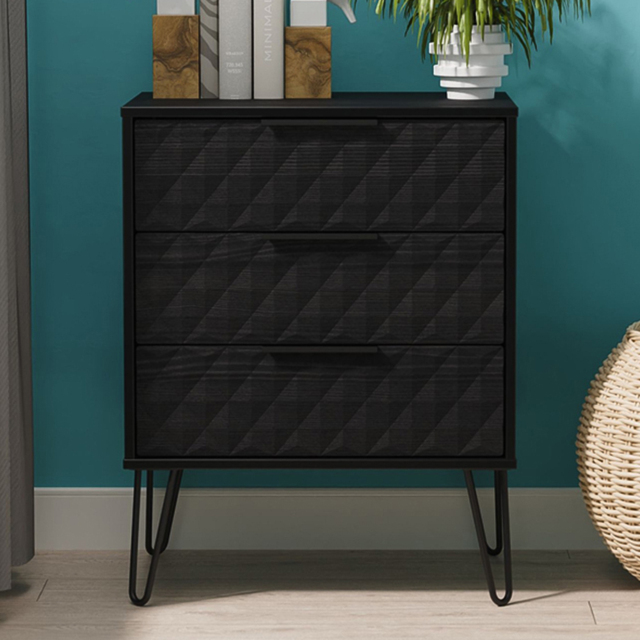 Crowndale Harlequin 3 Drawer Black Ash Midi Chest of Drawers Ready Assembled - image 1