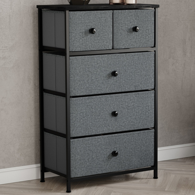 Vida Designs Chorley Grey and Black Fabric 5 Drawer Chest of Drawer - image 1