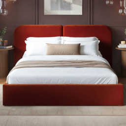 SOLACE+CO Lena Burnt Orange King Size Velvet Ottoman Bed