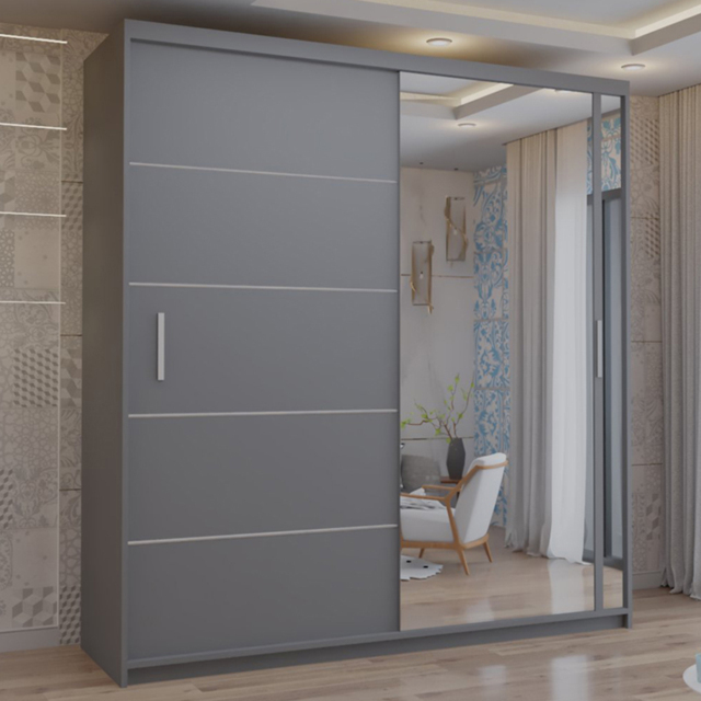 M N Furniture Venece 2 Door Grey Mirrored Sliding Wardrobe 120cm - image 1