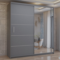 M N Furniture Venece 2 Door Grey Mirrored Sliding Wardrobe 120cm - thumbnail 1