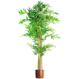 Leaf Realistic Artificial Bamboo Plant Tree with Copper Metal Planter 150cm - thumbnail 1