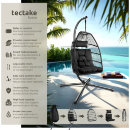 tectake Ariane Black Swing Hanging Egg Chair with Cushion - thumbnail 2