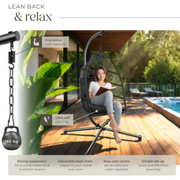 tectake Ariane Black Swing Hanging Egg Chair with Cushion - thumbnail 3