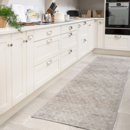 Kukoon Distressed Geometric Trellis Beige and Grey Rug 80 x 300cm - thumbnail 3