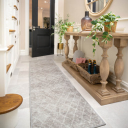 Kukoon Distressed Geometric Trellis Beige and Grey Rug 80 x 300cm - thumbnail 2