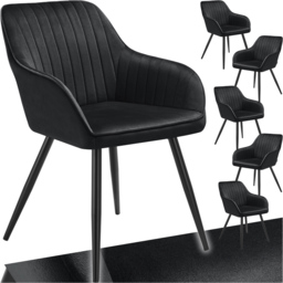 tectake Marilyn Black Velvet Quilted Chair Set of 6 - thumbnail 2