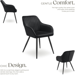 tectake Marilyn Black Velvet Quilted Chair Set of 6 - thumbnail 4