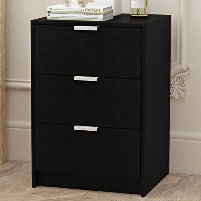 Home Source Phoenix Black 3 Drawer Bedside Storage Table - image 1