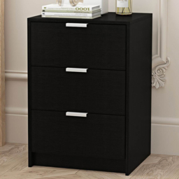 Home Source Phoenix Black 3 Drawer Bedside Storage Table - thumbnail 1