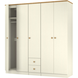 Crowndale Warwick 5 Door 2 Drawer Cream Ash and Modern Oak Wardrobe Ready Assembled - thumbnail 4