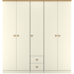 Crowndale Warwick 5 Door 2 Drawer Cream Ash and Modern Oak Wardrobe Ready Assembled - thumbnail 2
