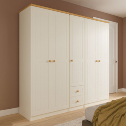 Crowndale Warwick 5 Door 2 Drawer Cream Ash and Modern Oak Wardrobe Ready Assembled