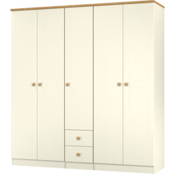 Crowndale Warwick 5 Door 2 Drawer Cream Ash and Modern Oak Wardrobe Ready Assembled - thumbnail 3