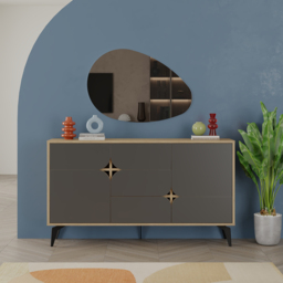 Decortie Spark Oak and Anthracite 4 Door Sideboard Display Unit - thumbnail 4