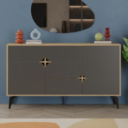 Decortie Spark Oak and Anthracite 4 Door Sideboard Display Unit - thumbnail 1