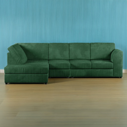 Luxor 5 Seater Green Jumbo Cord Left Hand L Shaped Corner Sofa with Full Back