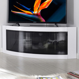 Centurion Supports Pangea 2 Door Gloss Black and White Beam-Thru Remote Friendly Corner TV Unit