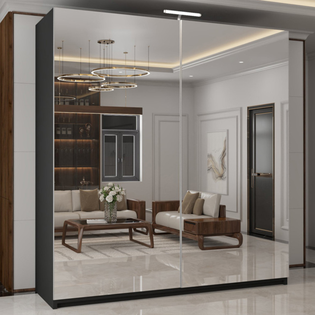 M N Furniture Modern 2 Door Black Mirrored Sliding Wardrobe 200cm - image 1