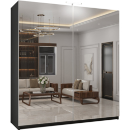 M N Furniture Modern 2 Door Black Mirrored Sliding Wardrobe 200cm - thumbnail 2