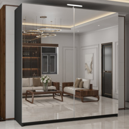 M N Furniture Modern 2 Door Black Mirrored Sliding Wardrobe 200cm - thumbnail 1