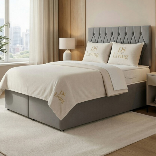 DS Living Diamond Silver Double Upholstered Divan Bed - image 1