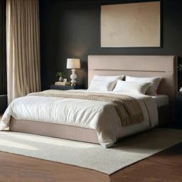 SOLACE+CO Nela King Size Beige Woven Fabric Ottoman Bed with Padded Headboard