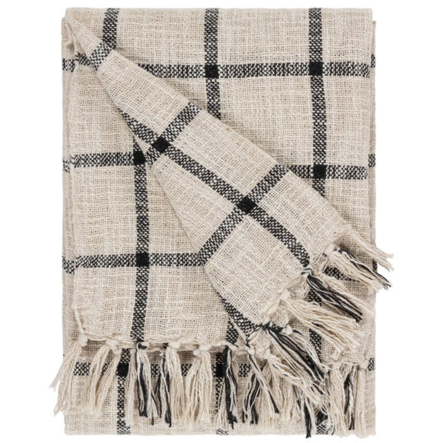 Yard Beni Natural and Black Checked Fringed Throw 130 x 180cm - image 1