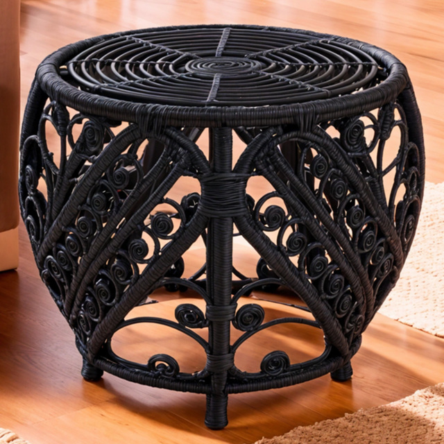 Premier Housewares Mataram Natural Rattan Black Side Table - image 1