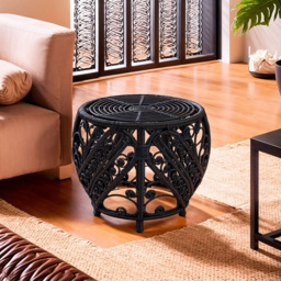 Premier Housewares Mataram Natural Rattan Black Side Table - thumbnail 4