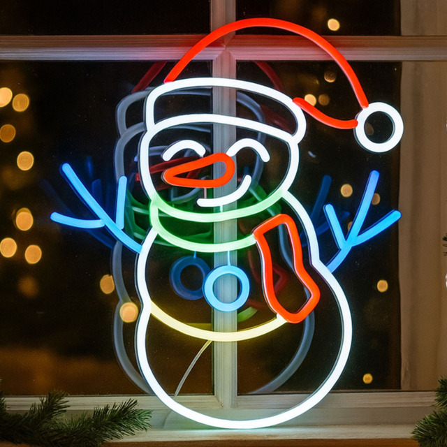 Xmas Haus Multicolour Neon LED Snowman Christmas Ornament 40 x 35cm - image 1