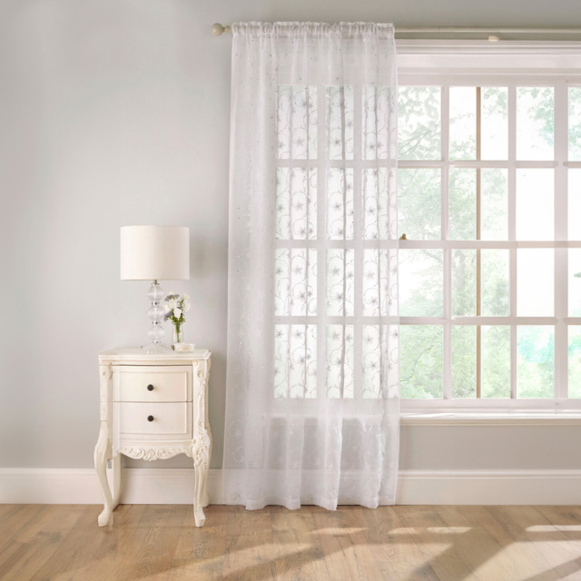 Belle Embroidered Voile Panel Curtain White 140 x 183cm - image 1
