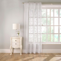 Belle Embroidered Voile Panel Curtain White 140 x 183cm - thumbnail 1