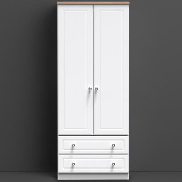 Crowndale Norfolk 2 Door 2 Drawer White Ash and Bardolino Oak Double Wardrobe - image 1