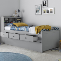 Veera Single Grey Guest Bed and Trundle with Memory Foam Mattresses