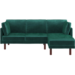 Dorel Clair 3 Seater Green Velvet Sprung Seat Sectional Sofa Bed - thumbnail 3