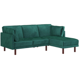 Dorel Clair 3 Seater Green Velvet Sprung Seat Sectional Sofa Bed - thumbnail 2