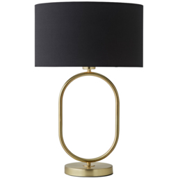 ValueLights Antonia Black Fabric Drum Shade Brushed Gold Oval LED Table Lamp