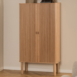 Florence Langley 3 Shelf Oak Cabinet with Sliding Door