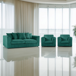 Luxor Teal 5 Seater Jumbo Cord Sofa Suite with Scatter Back - thumbnail 1