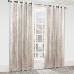 Alan Symonds Crushed Velvet Ring Top Eyelet Curtains Cream 168 x 183cm