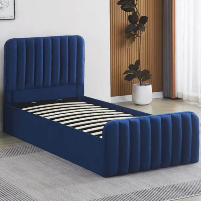 Kosy Koala Single Blue Velvet Ottoman Storage Bed - image 1